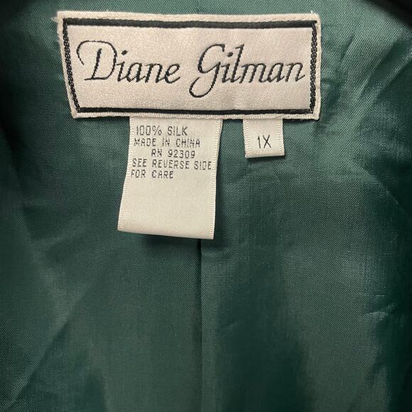 NWT Vintage Diane Gilman Pure Silk Sequin Embellished Blazer Jacket Green 1X - Picture 5 of 7